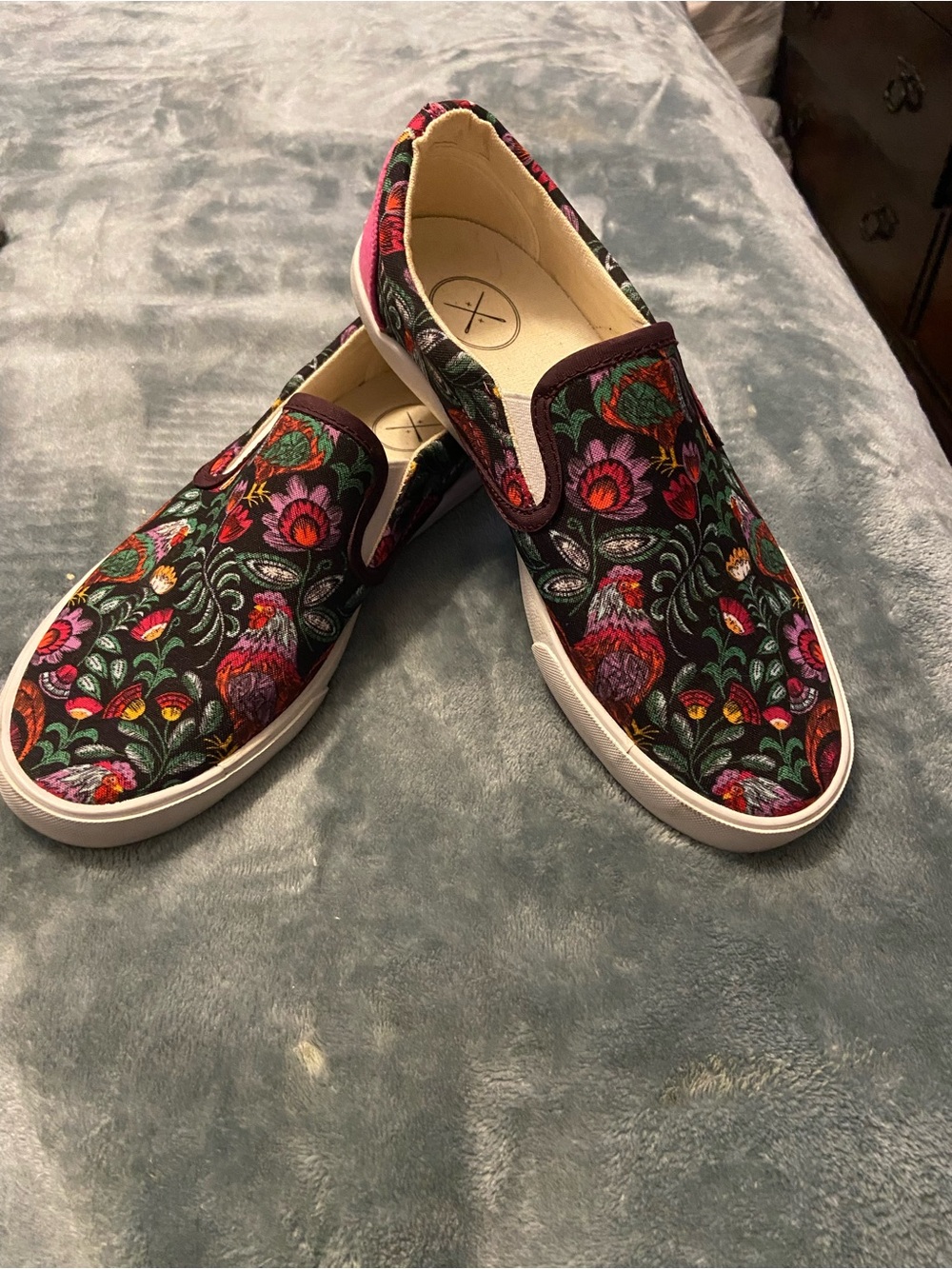 inkkas Black Floral Embroidered Slip-On Loafers with Multicolor Accents